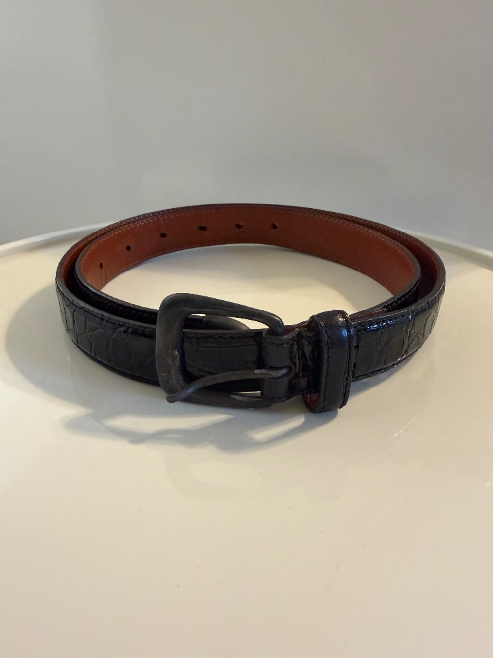 Vintage Ralph Lauren Black Croc Embossed Leather Belt Size 30 Italy